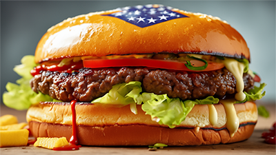 Game Day Burger with dripping sauce and cheese